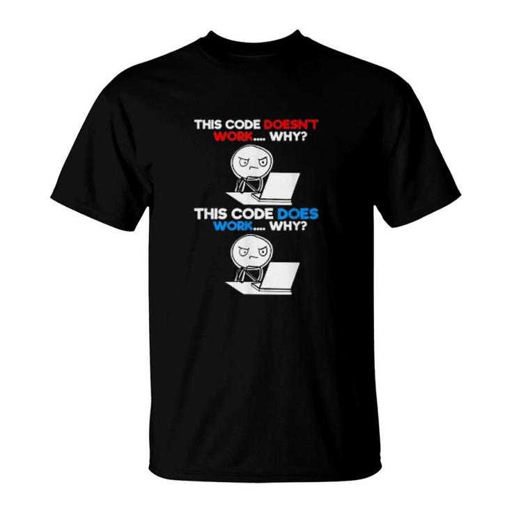 Funny Programmer Code Works Why Meme T-Shirt | Mazezy