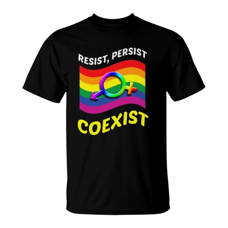 Funny Resist Persist Coexist Bi Lesbian Gay Lgbt T-Shirt