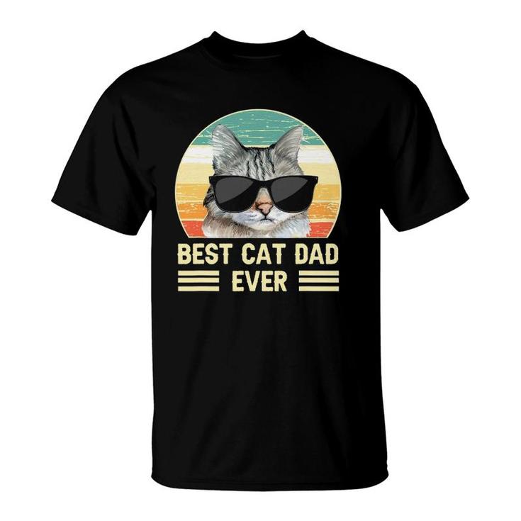 Funny Retro Best Cat Dad Ever , Cat With Sunglasses T-Shirt