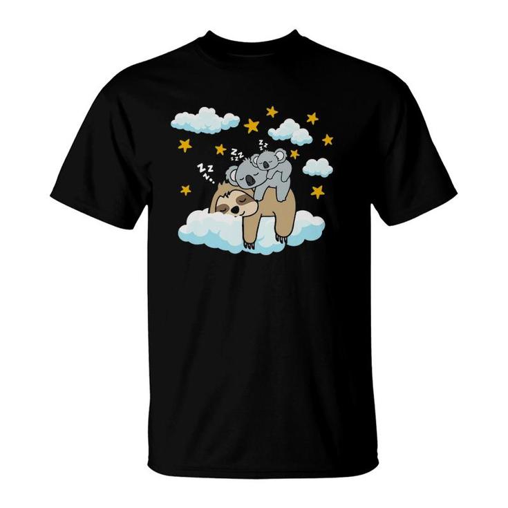 Funny Sleeping Sloth With Koala Mama Bear Napping Pajamas T-Shirt