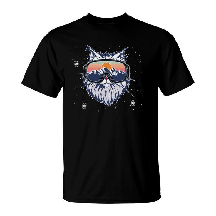 Funny Snowboarding Kitty Cat Skiing Goggles Winter Mountains  T-Shirt