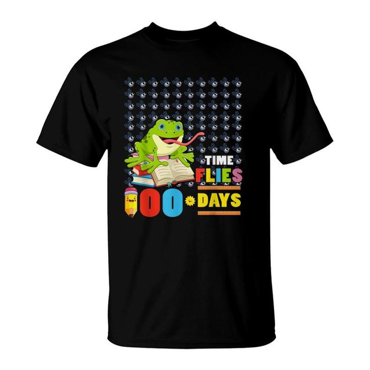 Funny Time Flies 100 Days Frog Lovers 100Th Day Of School T-Shirt