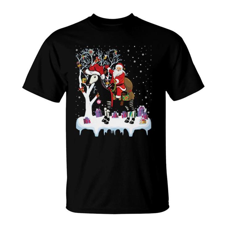 Funny Xmas Lighting Tree Santa Riding Okapi Christmas  T-Shirt