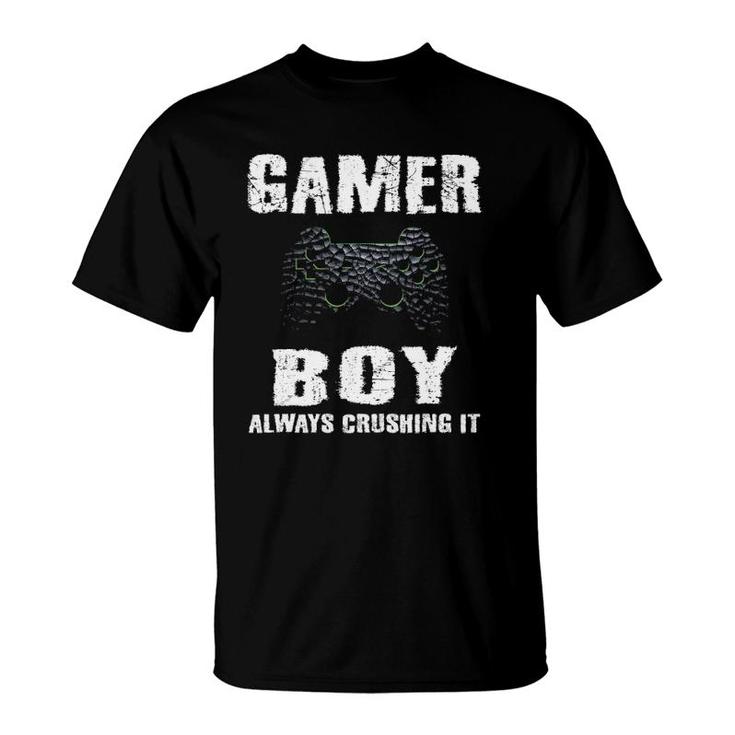 Gamer Boy Crushing It Gamer Boys Kids Video Games Teenager T-Shirt