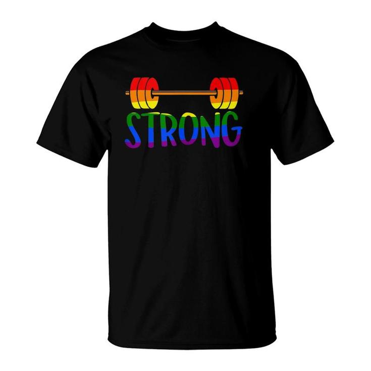 Gay Pride Strong Gym Rainbow Barbell  T-Shirt