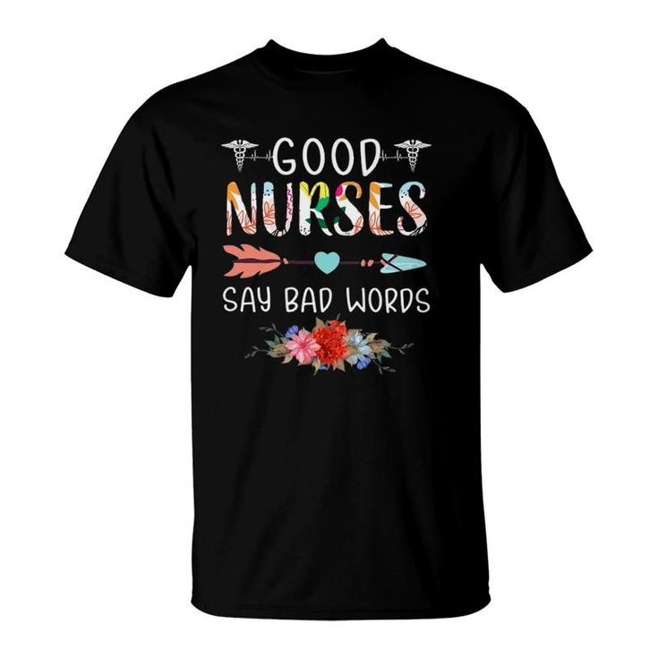 Good Nurses Say Bad Words Heartbeat Flowers Women T-Shirt