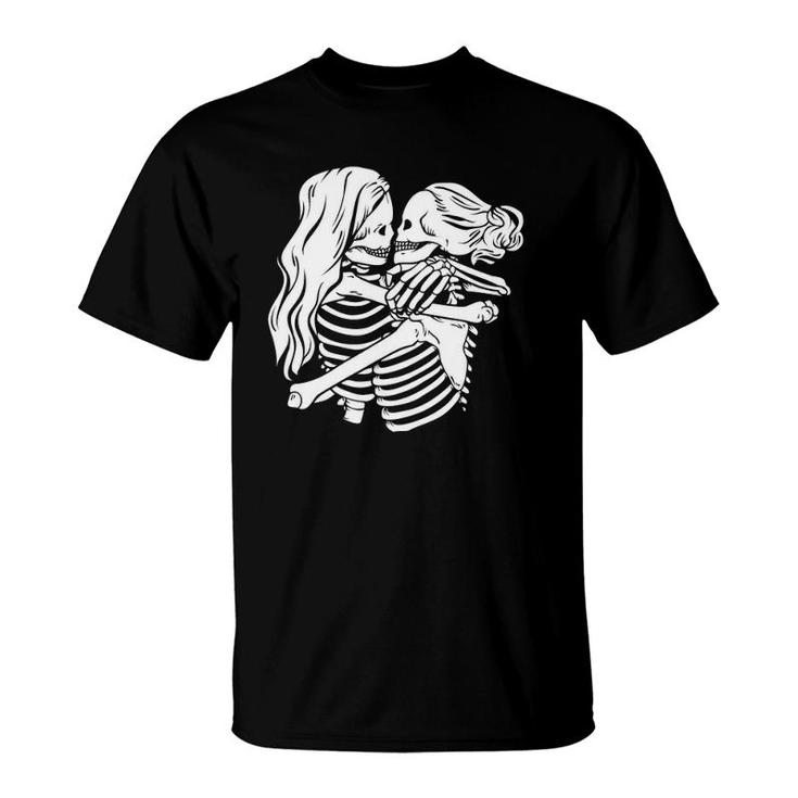 Gothic Alt Clothing Female Kissing Skulls Mall Goth Clothing T-Shirt