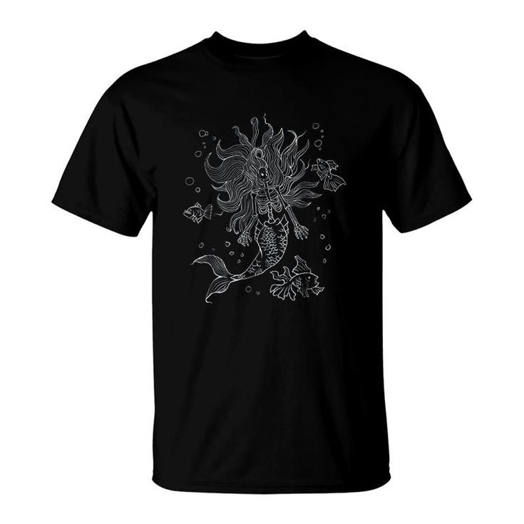 Gothic Mermaid Skeleton Witchy Graphic T-Shirt