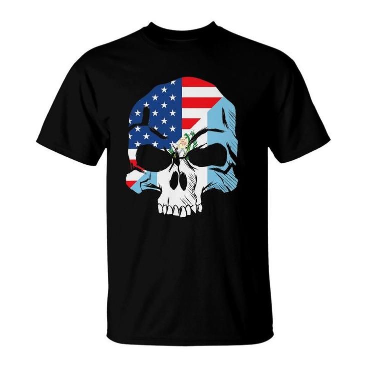 Guatemala Usa Flag Skull Gift T-Shirt