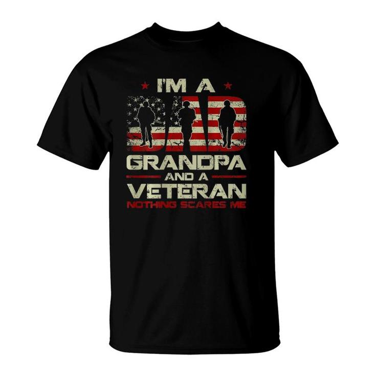 Gun American Flag I'm A Dad Grandpa And A Veteran On Back T-Shirt