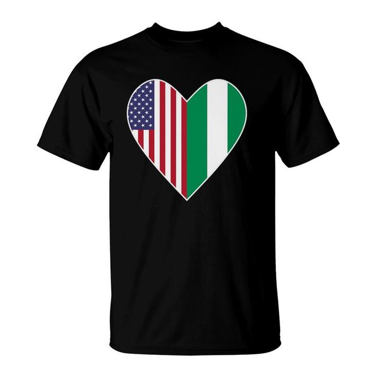 Half Nigeria Flag Half American Flag Love Heart T-Shirt