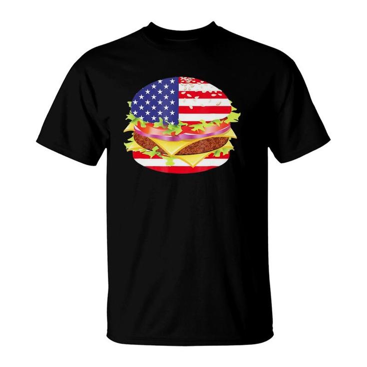 Hamburger Usa Flag - 4Th Of July Bbq T-Shirt