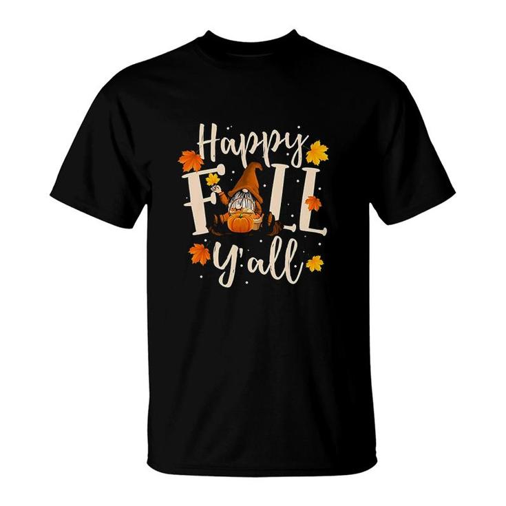 Happy Fall Yall Cute Gnomes Pumpkin Autumn Tree Fall Leaves T-shirt