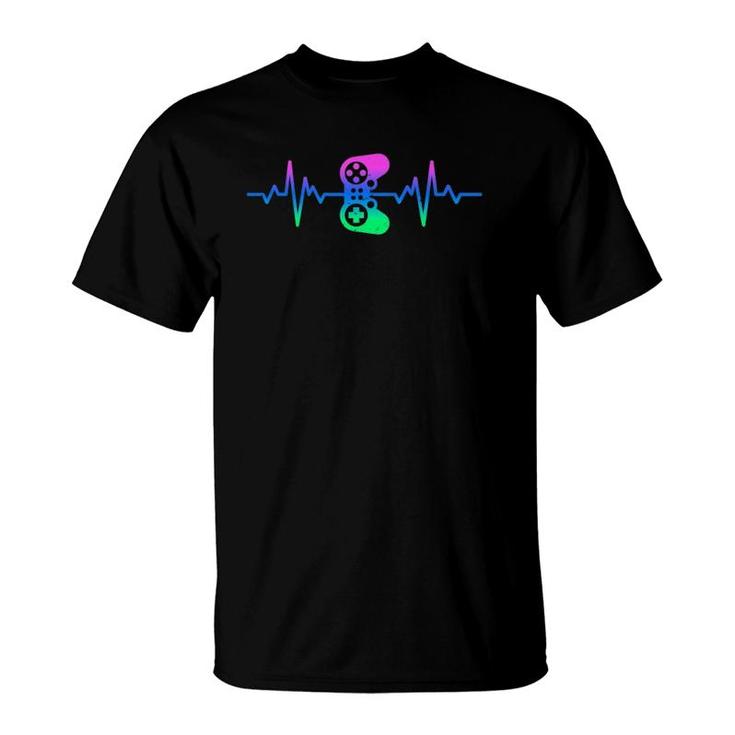 Heartbeat Gamer Nerdy Gamer Design - Video Game Controller T-Shirt