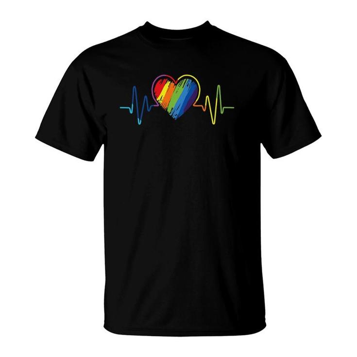 Heartbeat Rainbow Lgbt Love Is Love Gay Pride T-Shirt