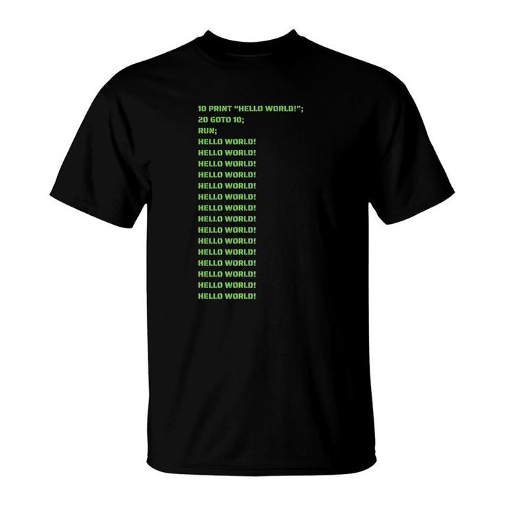 Hello World Basic Language First Coding Monochrome Green T-Shirt