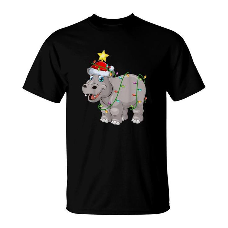 Hippopotamus Lighting Xmas Tree Santa Hippopotamus Christmas  T-Shirt