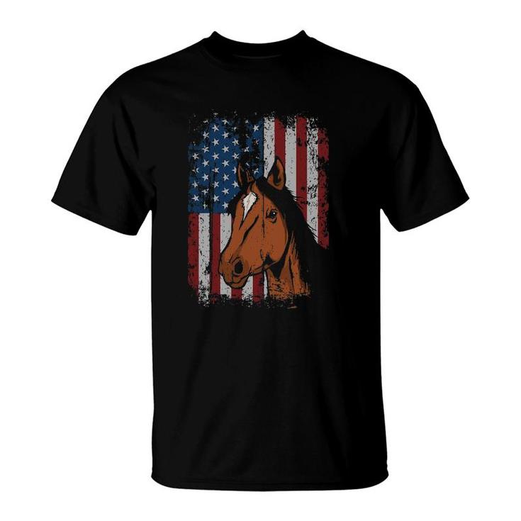 Horse American Flag Patriotic Horseback Riding Farm Gift T-Shirt