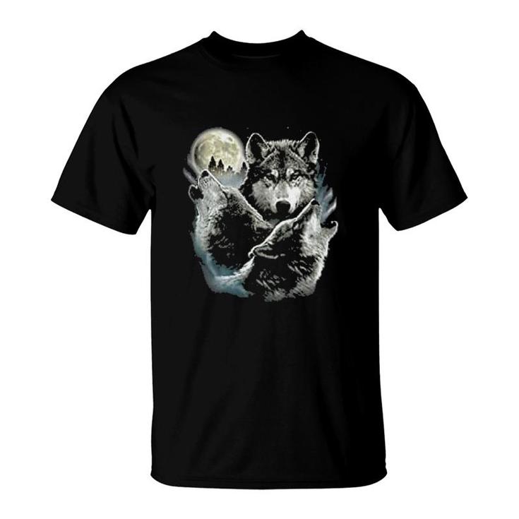 Howling Wolf Pack Wild Wilderness Animals Nature Moon T-Shirt