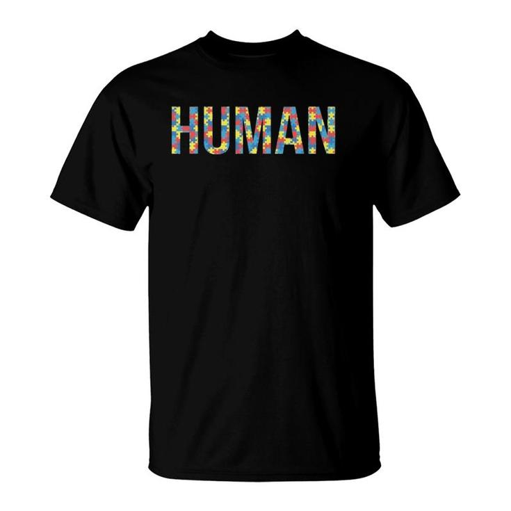 Human Autism Puzzle Piece Fathering Autism Awareness T-Shirt
