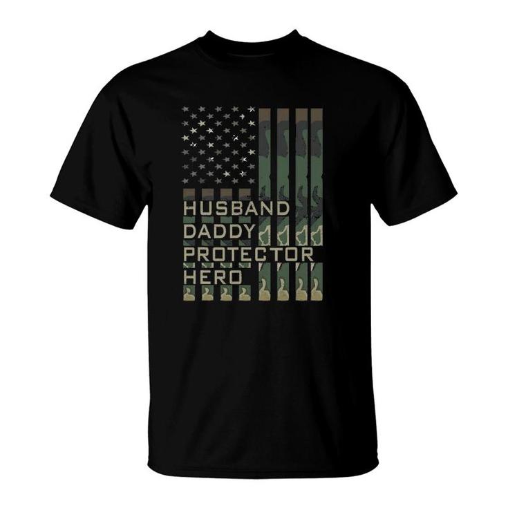 Husband Daddy Protector Hero Father's Day American Flag T-Shirt