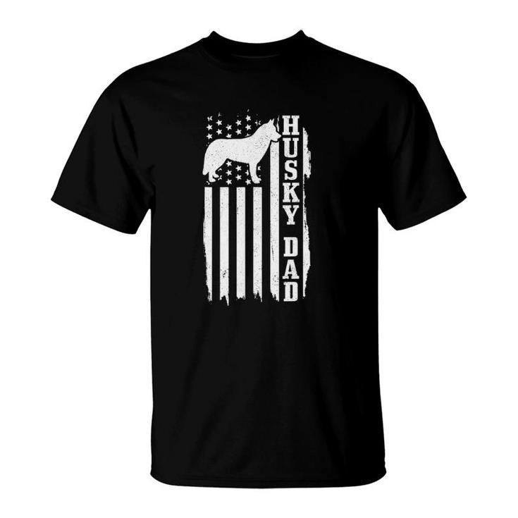 Husky Dad Vintage American Flag Patriotic Husky Dog T-Shirt