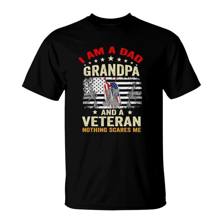 I Am A Dad Grandpa And A Veteran Funny Veterans Day Usa Flag T-Shirt