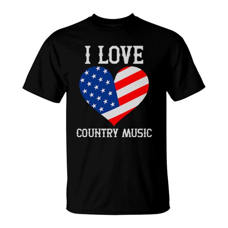 I Love Country Music Retro Vintage Guitar American Flag  T-Shirt