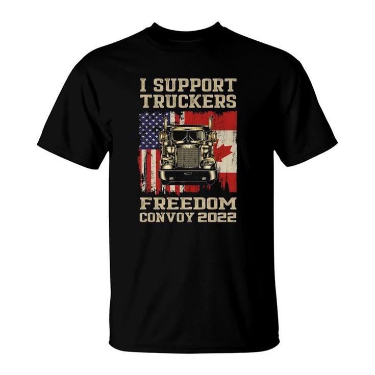 I Support Truckers Freedom Convoy 2022 American Canada Flags T-Shirt