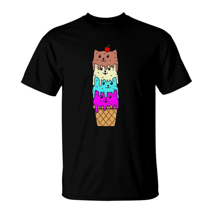 Ice Cream Cat Cone Funny Summer Boys Girls Graphic T-Shirt