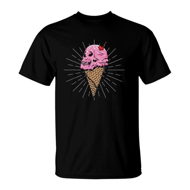 Ice Cream Cone Skull Cherry Aesthetic Dessert Lovers T-Shirt