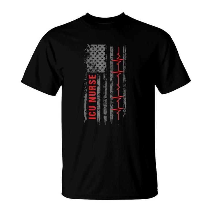 Icu Nurse Critical Care American Flag T-Shirt