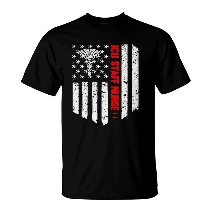 Icu Staff Nurse American Flag Rn Registered Nurse Gift T-Shirt