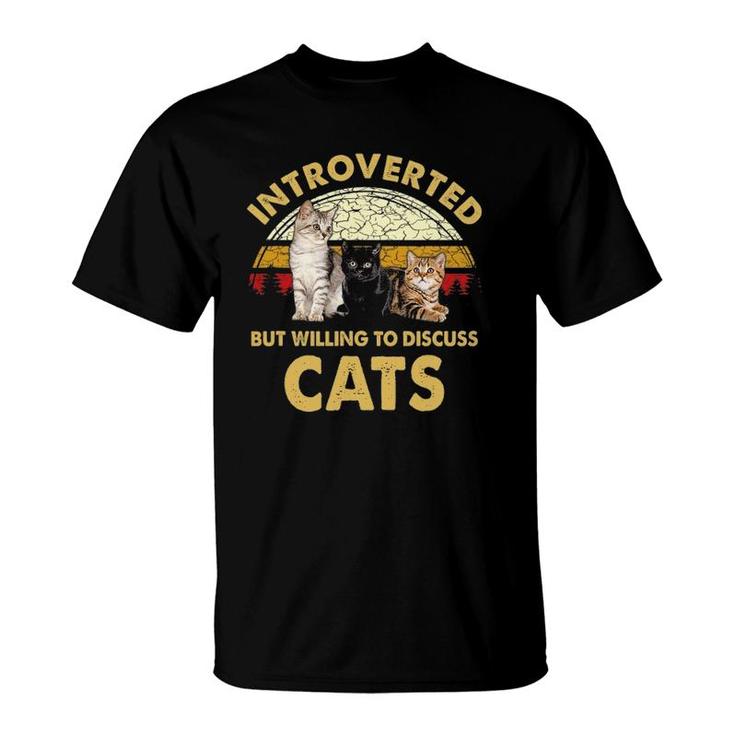 Introverted But Willing To Discuss Cats Funny Cat Mom Retro T-Shirt