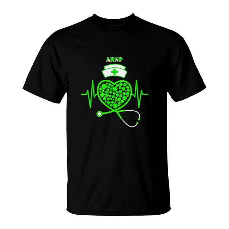 Irish Arnp Shamrock Heart Stethoscope St Pattys Day Proud Nursing Job Title T-Shirt