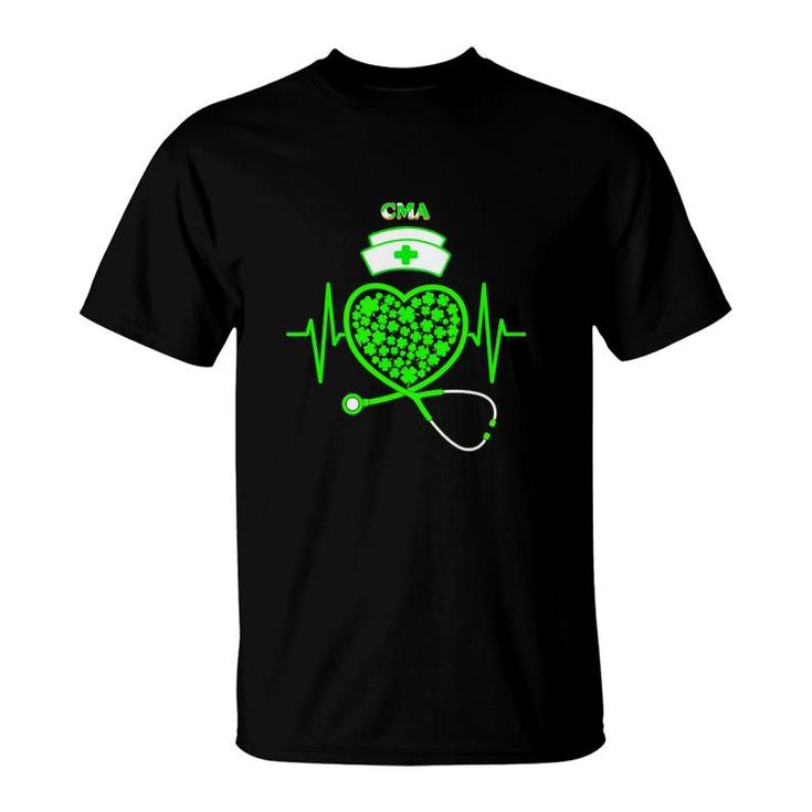 Irish Cma Shamrock Heart Stethoscope St Pattys Day Proud Nursing Job Title T-Shirt