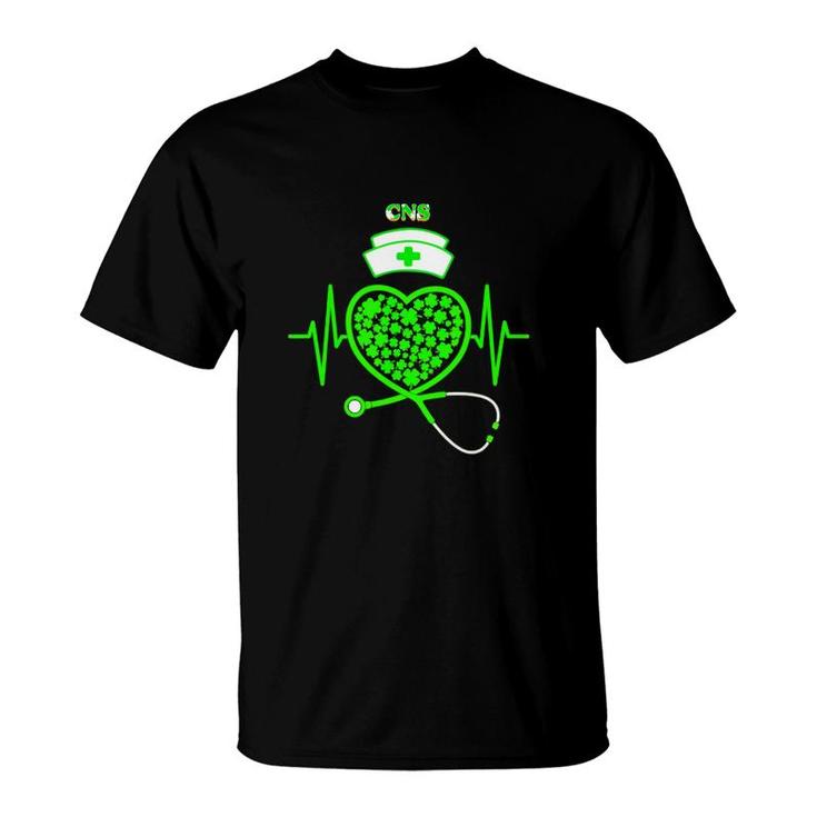 Irish Cns Shamrock Heart Stethoscope St Pattys Day Proud Nursing Job Title T-Shirt