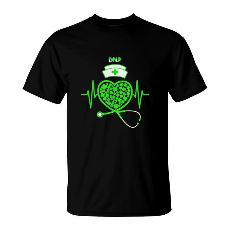 Irish Dnp Shamrock Heart Stethoscope St Pattys Day Proud Nursing Job Title T-Shirt