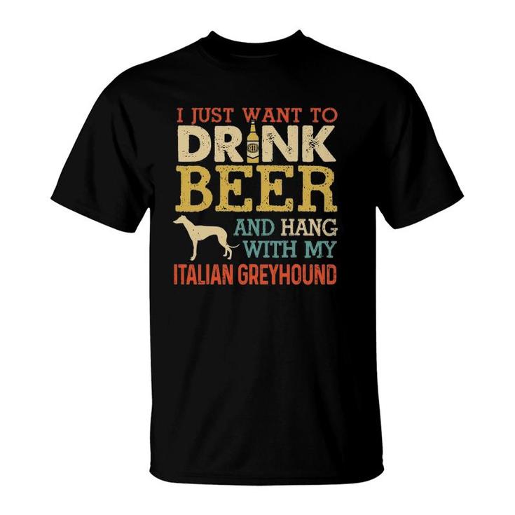 Italian Greyhound Dad Drink Beer Hang With Dog Funny Vintage T-Shirt