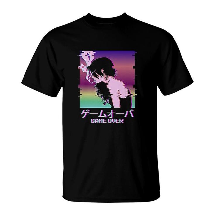 Japanese Vaporwave Aesthetic Egirl Eboy Sad Anime Girl Game Over Indie Aesthetic T-shirt