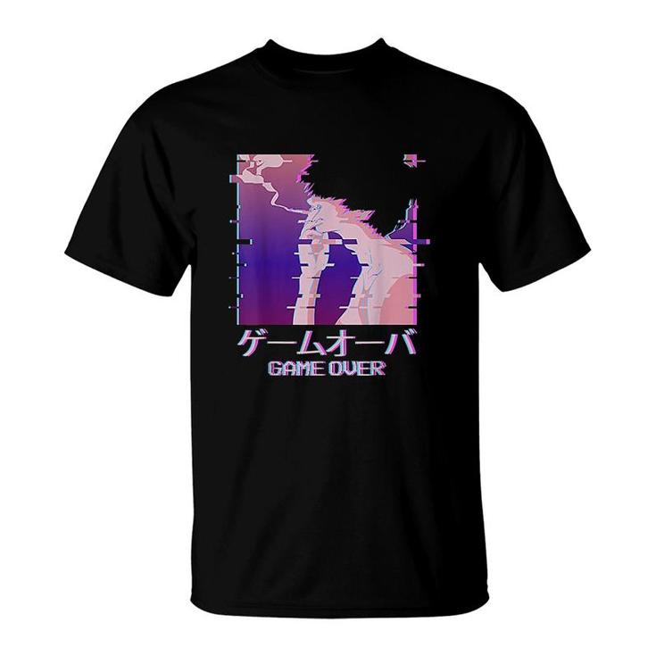 Japanese Vaporwave Aesthetic Egirl Eboy Smoking Sad Anime Boy Game Over Aesthetic T-shirt