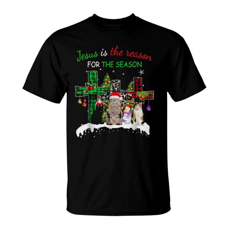 Jesus Is The Reason For Season Christmas Cat Jesus Christmas  T-Shirt