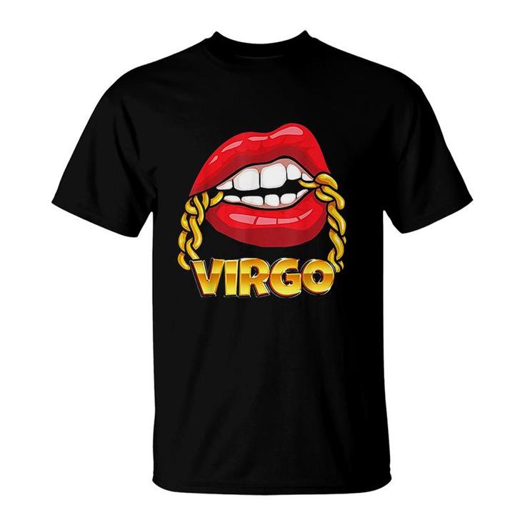 Juicy Lips Gold Chain Virgo Zodiac Sign T-Shirt