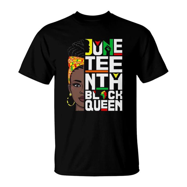 Juneteenth Black Queen Melanin Afro Headwrap African Map Raised Fist T-Shirt