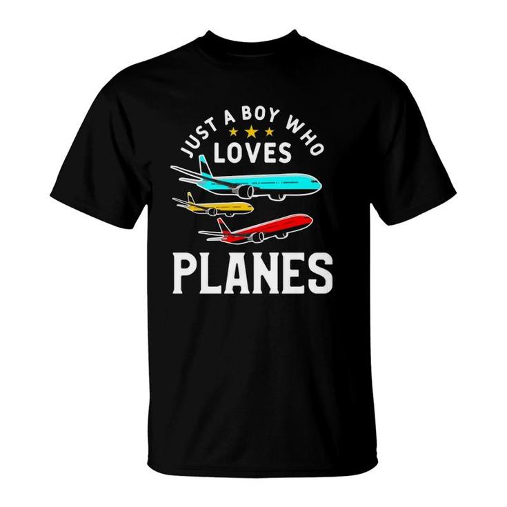 Just A Boy Who Loves Planes Funny Pilot Flying Airplane  T-Shirt