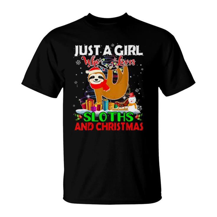 Just A Girl Who Love Sloths & Christmas Sloths Santa Light  T-Shirt
