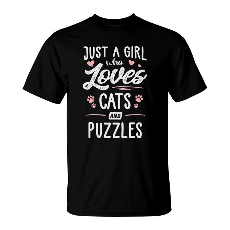 Just A Girl Who Loves Cats And Puzzles Gift Cat Lover T-Shirt