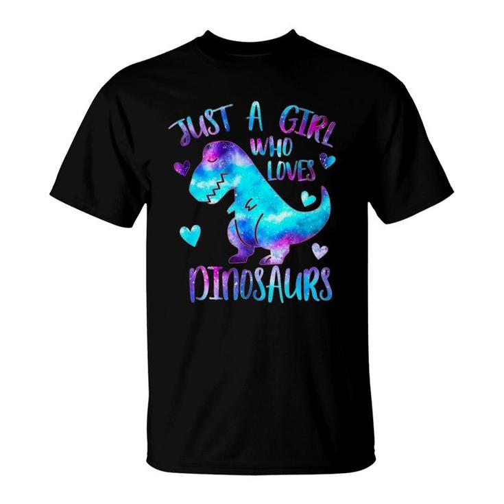 Just A Girl Who Loves Dinosaurs Galaxy Space Cute Teen Girls Pullover T-Shirt