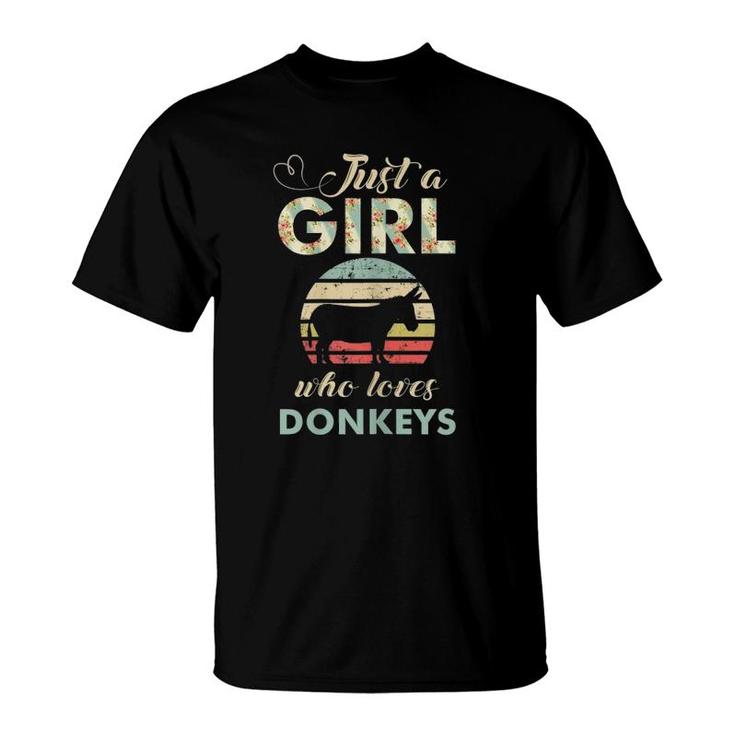 Just A Girl Who Loves Donkeys Retro Vintage Donkey Gift T-Shirt