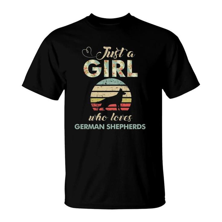 Just A Girl Who Loves German Shepherds Retro Vintage Dog T-Shirt Just A Girl Who Loves German Shepherds Retro Vintage Dog T-Shirt